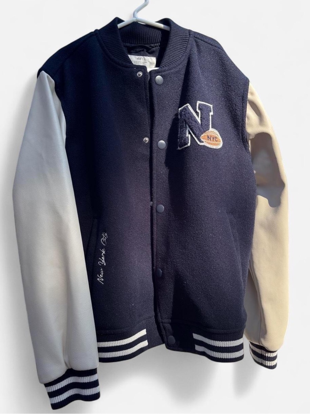 H&M Navy blue and Cream Varsity Jacket with 'N' Patch Size (8)